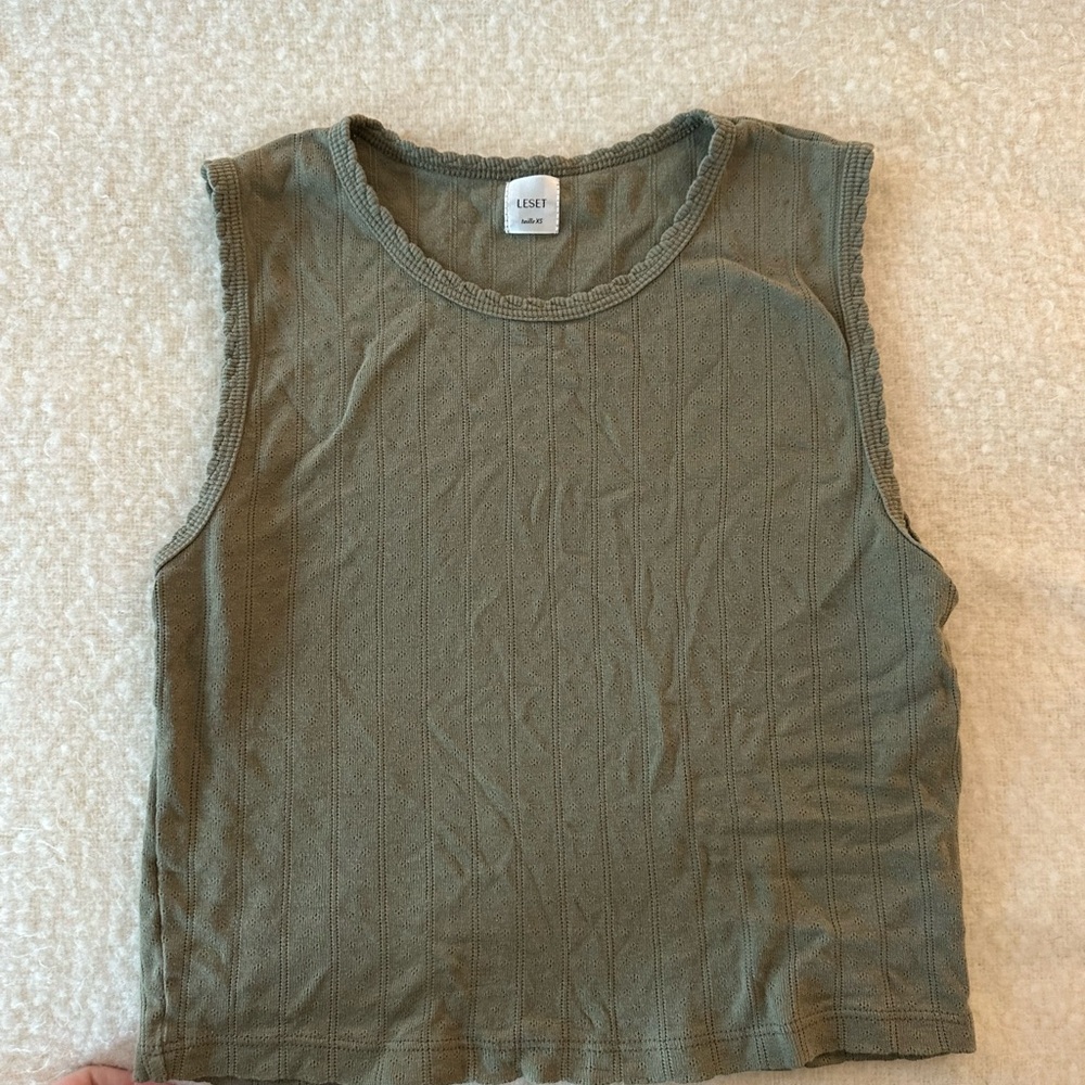Leset Pointelle Sleeveless Crew Tank Top